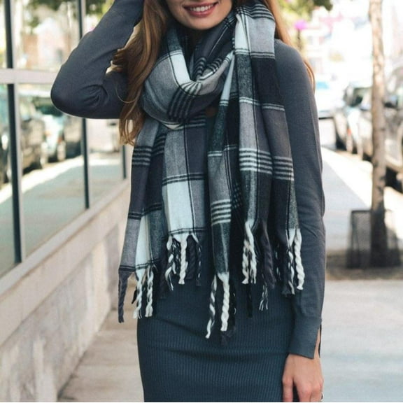 Oversized Flannel Tassel Scarf