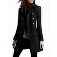 thumbnail image 3 of Women'S Winter Double Breasted Coat Elegant Lapel Collared Long Sleeves Blend Trench Pea Coat Black S, 3 of 6