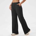 thumbnail image 6 of Bloomae Women 2 Piece Outfits Sweatsuit Set Waffle Knit Long Sleeve Crewneck Pullover Sweatshirt Wide Leg Sweatpant with Pockets Loose Lightweight Comfy Lounge Set Tracksuit Black S, 6 of 6