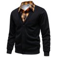thumbnail image 2 of Lovzfmll Men's Jacket Faux Two Piece Notched Lapel Fleece Lined Button Front Yellow, L, 2 of 9