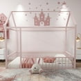 thumbnail image 2 of DreamBuck Metal Floor Bed, Twin Size House Floor Bed Frame with Fence for Teens, Floor Bed for Bedroom, Easy to Assemble, Pink, 2 of 7