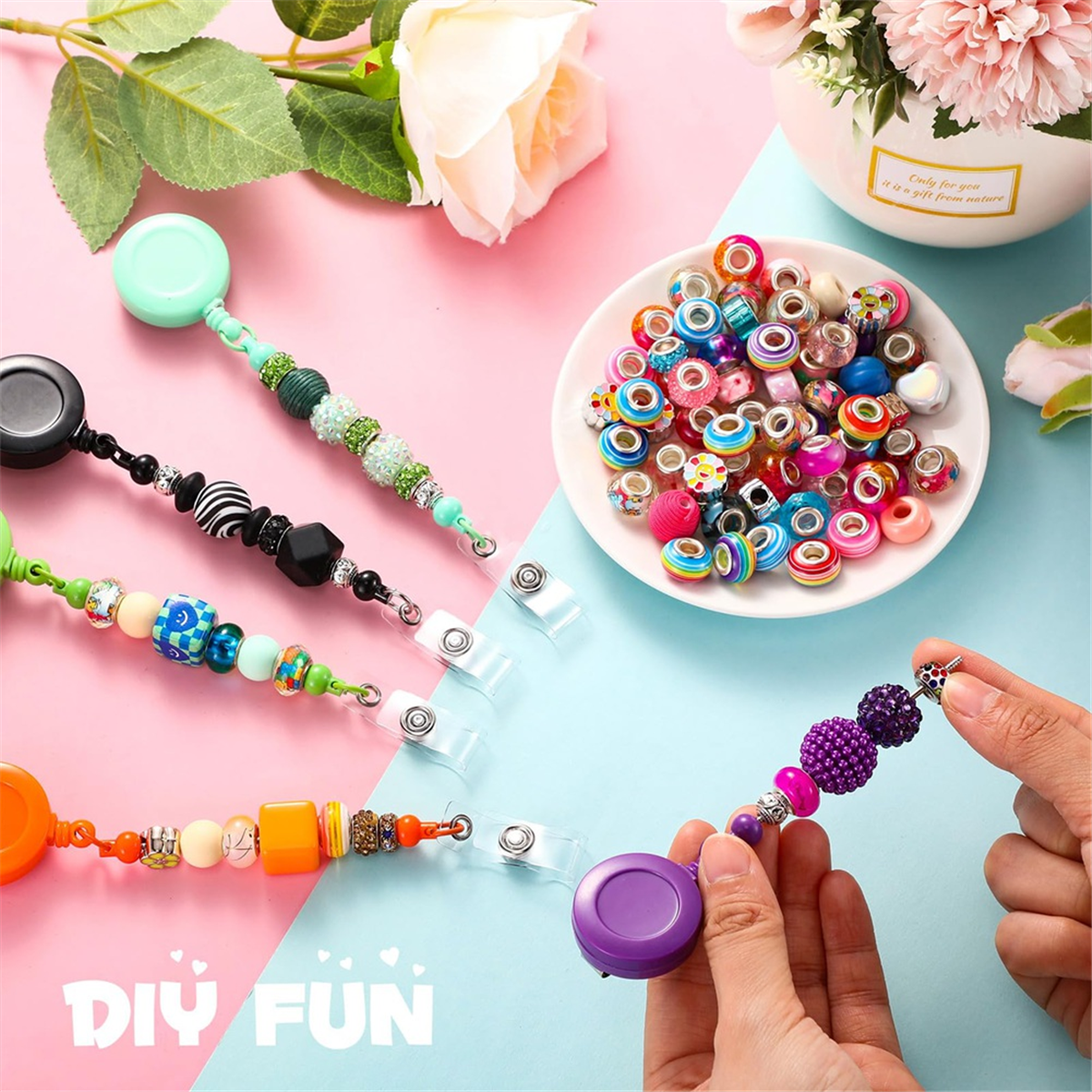 50pcs Beaded Badge Reel Retractable Clip Holder for Beads Bulk Blank Bars ID Name Beaded Items Jewelry DIY plastic As Shown,1set x Retractable Badge Reels