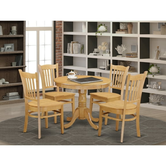 Coastal Dining Table Set - 5 Piece Kitchen Table & Chairs - oak finish