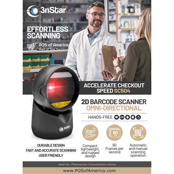 3nStar2D Hands Free Omni-directional Barcode Scanner SC504 USB