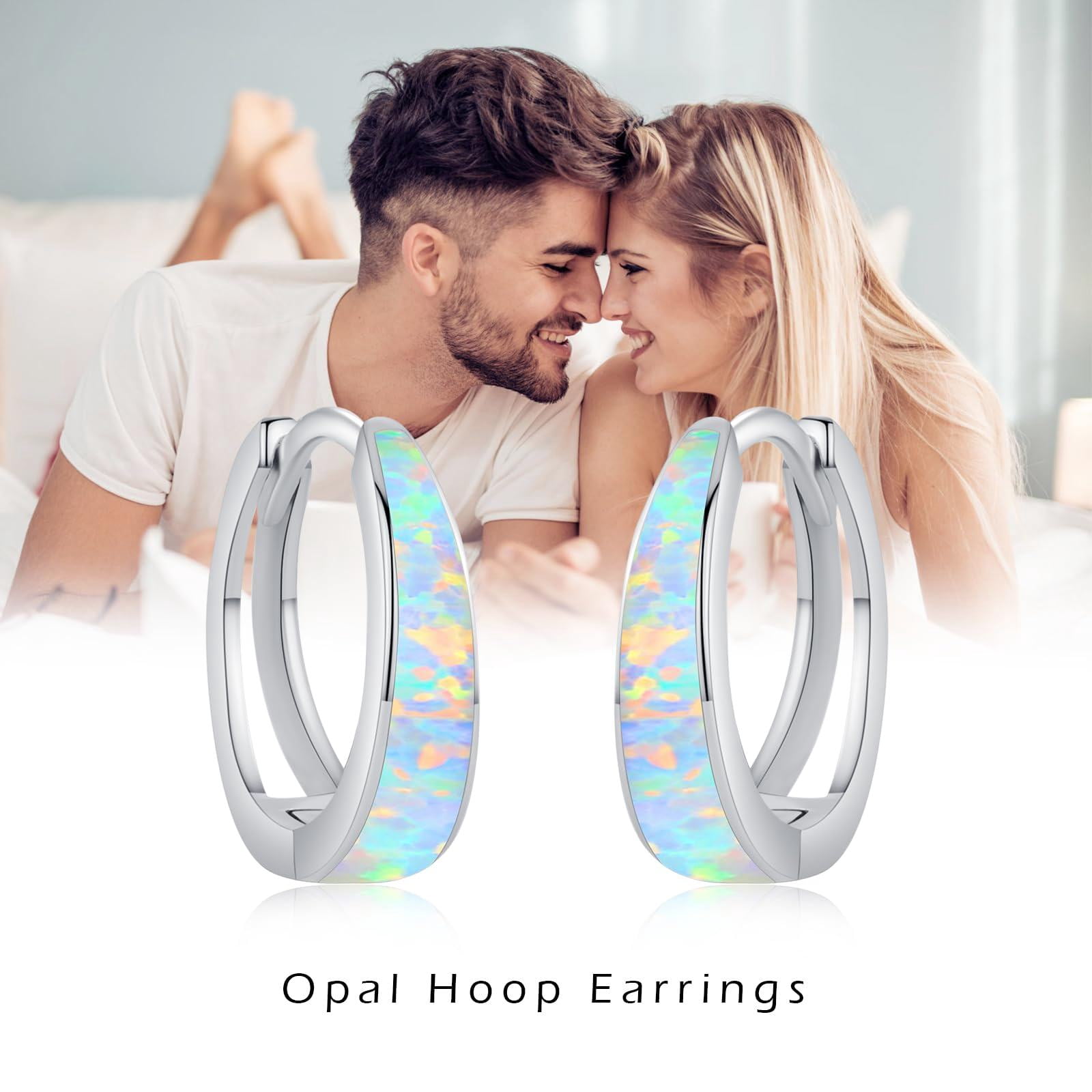 Coachuhhar Opal Earrings for Women 925 Sterling Silver White Opal Hoop Huggie Earrings Hypoallergenic Cartilage Hoops Earrings Opal Jewelry for Mother's Day