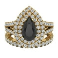 thumbnail image 4 of Pear Cut Black Diamond Double Halo Wedding Ring Set Split Shank 14K Gold 2.40 Carat, 4 of 5