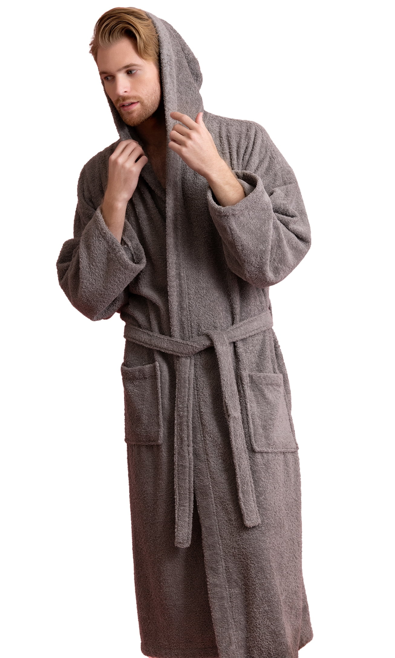 Men's Hooded Bathrobe Terry Cotton Cloth Robe Shawl Collar Men Bathrobe For Mens