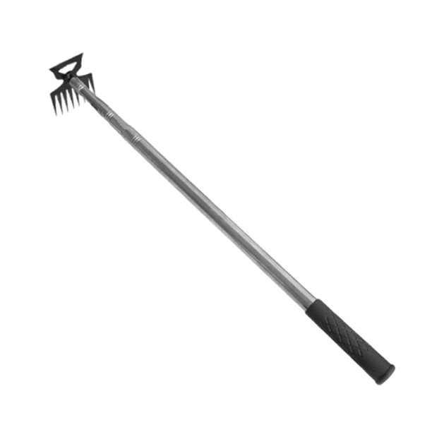 Herramienta extractora de con mango retráctil, de jardín resistente, rastrillo manual para deshierbar, paisajismo, entrada de vehículos, 8 dientes