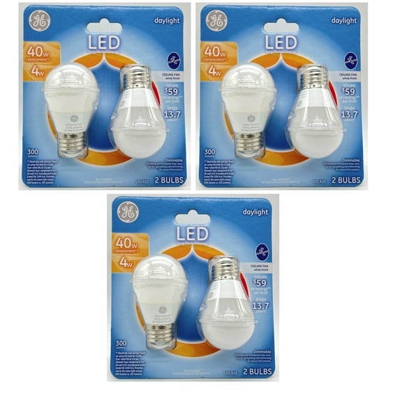 (6 bulbs) GE Lighting LED A15 Light Bulb, 40 Watt Equivalent, Daylight 5000K, Dimmable Ceiling Fan Light Bulb, 300 lumens