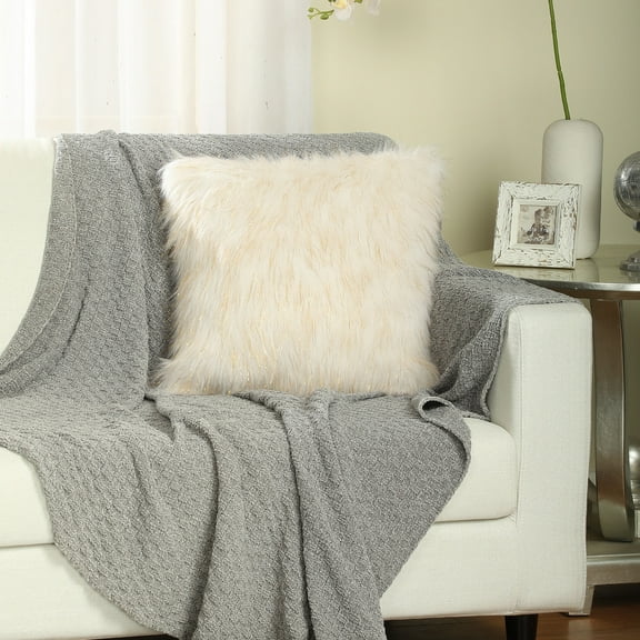 Nanshing Merino Style Super Soft & Fluffy Faux Fur Decorative Throw Pillow Cover, Cushion Case for Home Living Room, Gold/White, 2 Pack, 18" x 18"