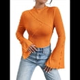 thumbnail image 1 of Camiseta de Larga Acampanada con Cuello Alto Y2K para Mujer, Camisa Ajustada con Ribete en Forma de Lechuga Naranja L, 1 of 9