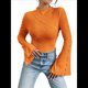 thumbnail image 1 of Camiseta de Larga Acampanada con Cuello Alto Y2K para Mujer, Ajustada con Ribete en Lechuga Naranja XL, 1 of 9
