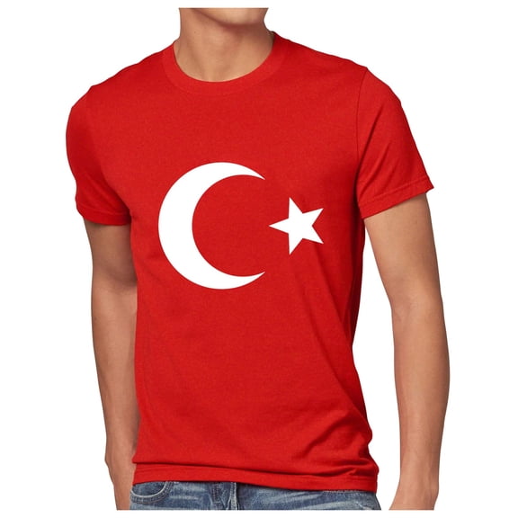 Rggeeun Men'S T-Shirt Fashion Sport Theme Turkey Star & Moon Print Crew Neck Short Sleeve Loose Fit For Summer Team Party Fashion Tee,Brick Red,Xxxxl