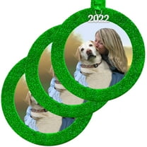 Expressly Yours! 2022 Picture Frame Christmas Ornament with Magnetic Glitter and Non-Glare Photo Protector, Round Green, 3-Pack