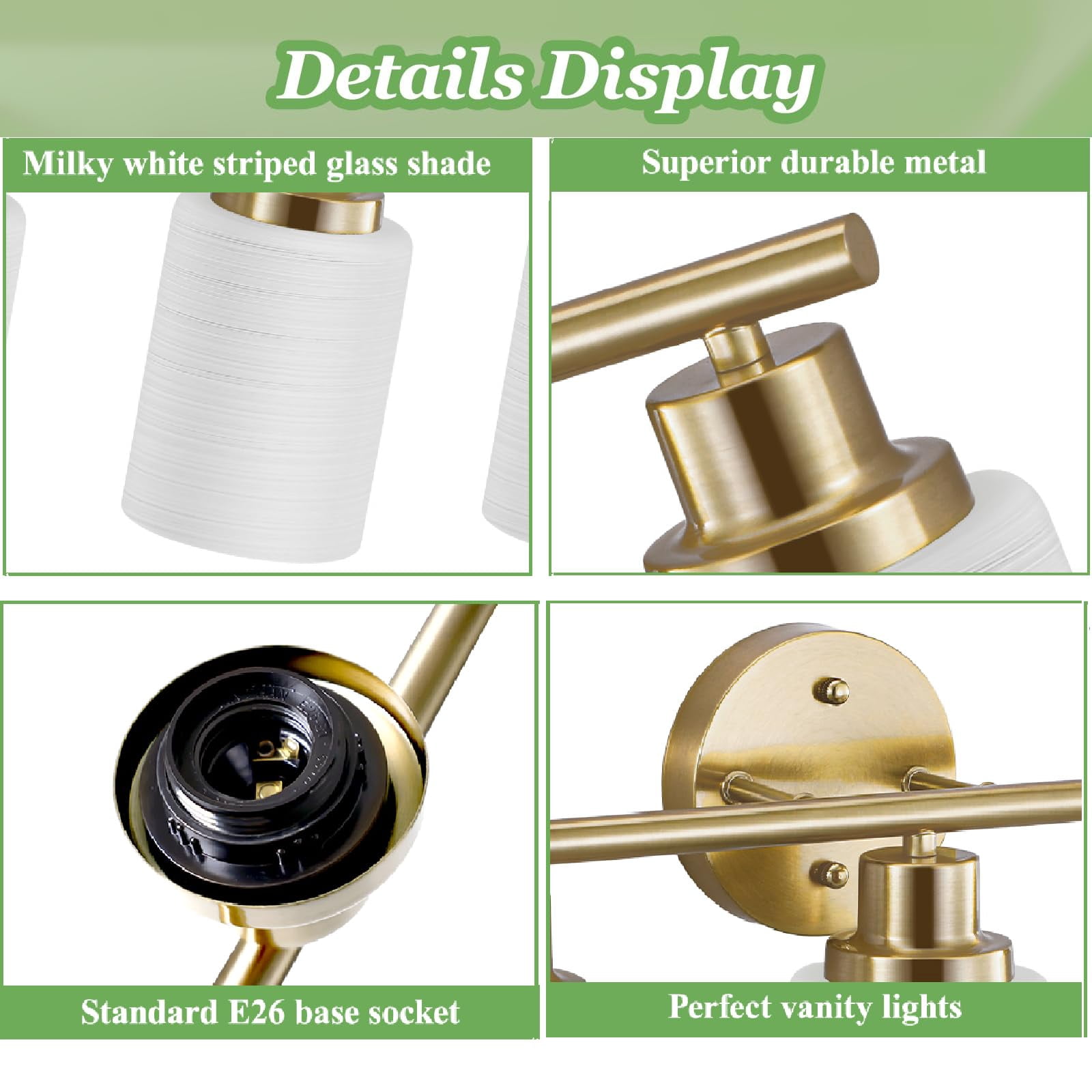 3-light Bathroom Light Fixtures  Vanity Lights For Mirror With Textured Milky White Glass Shade Modern Kitchen Wall Sconce - E26 Base Brushed Gold
