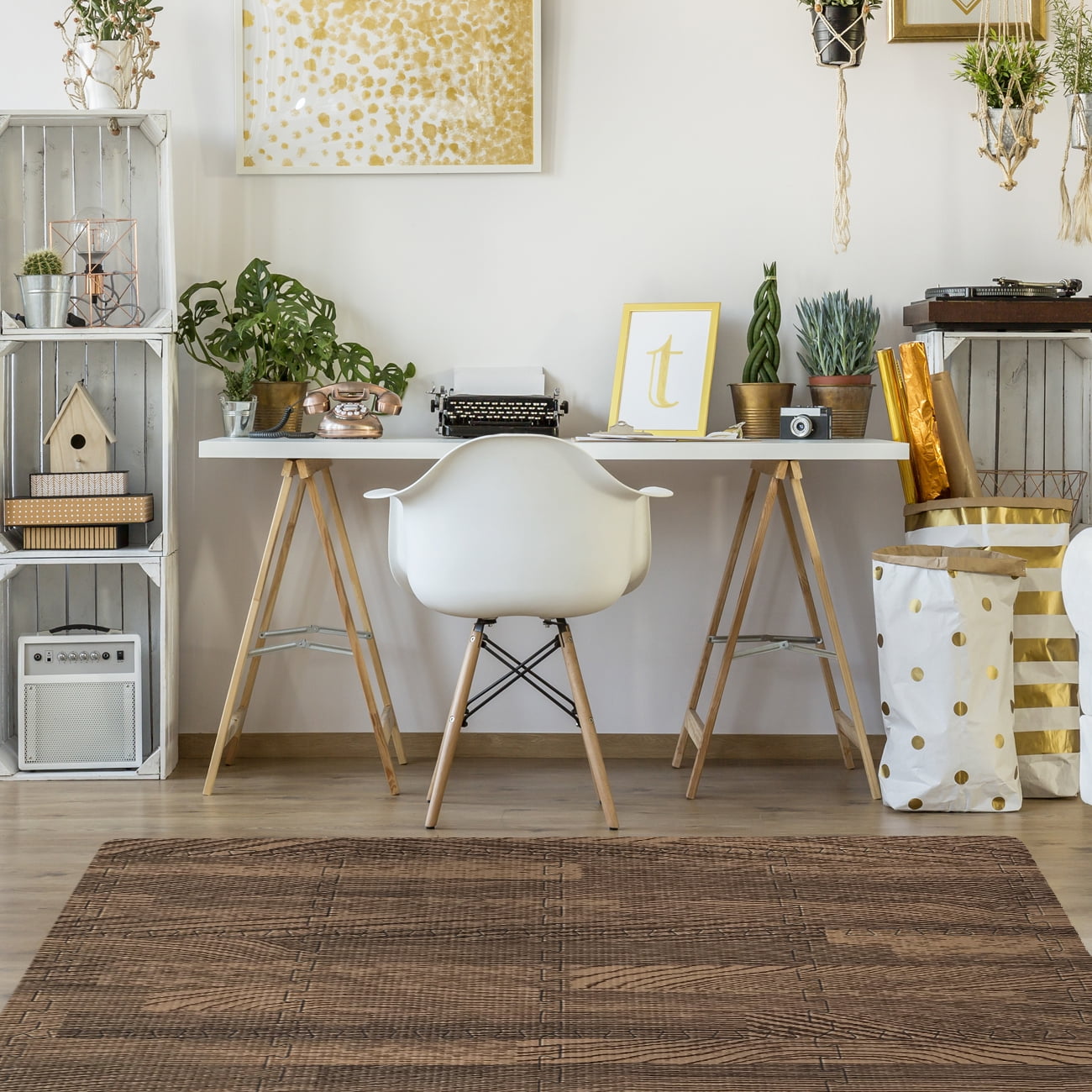 Sorbus Interlocking Floor Mat – Wood Print Multipurpose Foam Tile Flooring – Home, Office, Playroom (12 Tiles,12 Sq ft, Dark)