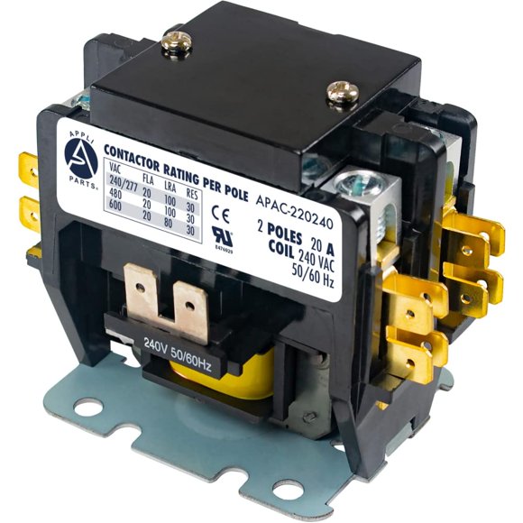 Appli Parts APAC-220240 Heavy Duty 2 Poles Contactor 20 Amp 240 Volt Coil Replacement for ac Compressor and Electrical Applications UL Certified 476929