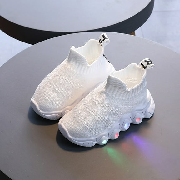 UTTOASFAY Toddler Shoes Toddler Infant Baby Girls Boys Shoes Illuminated Socks Shoes Flying Knit Casual Shoes White 15-18 Months