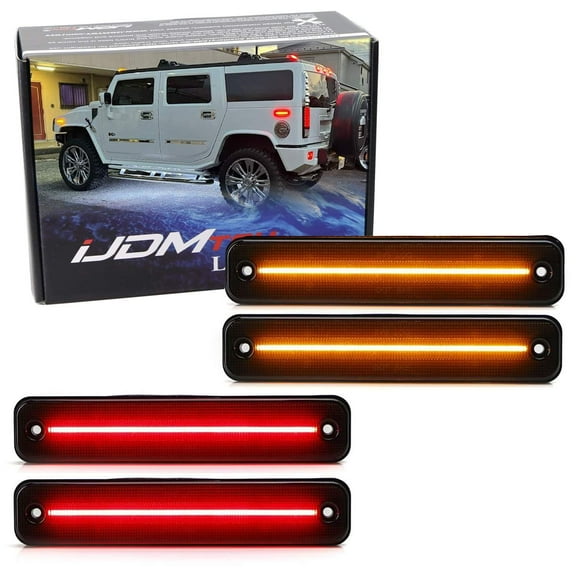 Smoked Lens Amber/Red Full LED Side Marker Light Kit For 2003-2009 Hummer H2, Powered by Total 180-SMD LED, Replace OEM Sidemarker Lamps