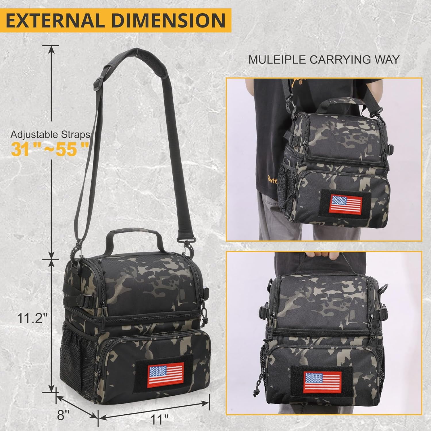 ATRIPACK 2 Compartment Lunch Bag,Leakproof Insulated with Adjustable Shoulder Strap Flag