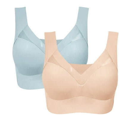 Clearance! SNOWSONG Bras for Women  2PCS Womens Seamless Ice Silk Bra Gathered Beautiful Back Bra Thin without Steel-ring Sport Underwear  Wireless Bra  Push up Bras 2pc Hot Pink L