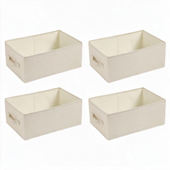 4 Pieces Linen Cotton Fabric Storage Bins,Foldable Sturdy Clothes Organizer Boxes With Handle,Dustproof Closet Pants & Garment Storage Containers For Household Bedroom & Dormitory Use