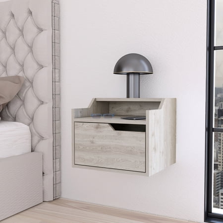 Contemporary Bedroom Floating Nightstand - Gray 1 Drawer Interior Feature Modern Gray Drawer & Space Saving Idea