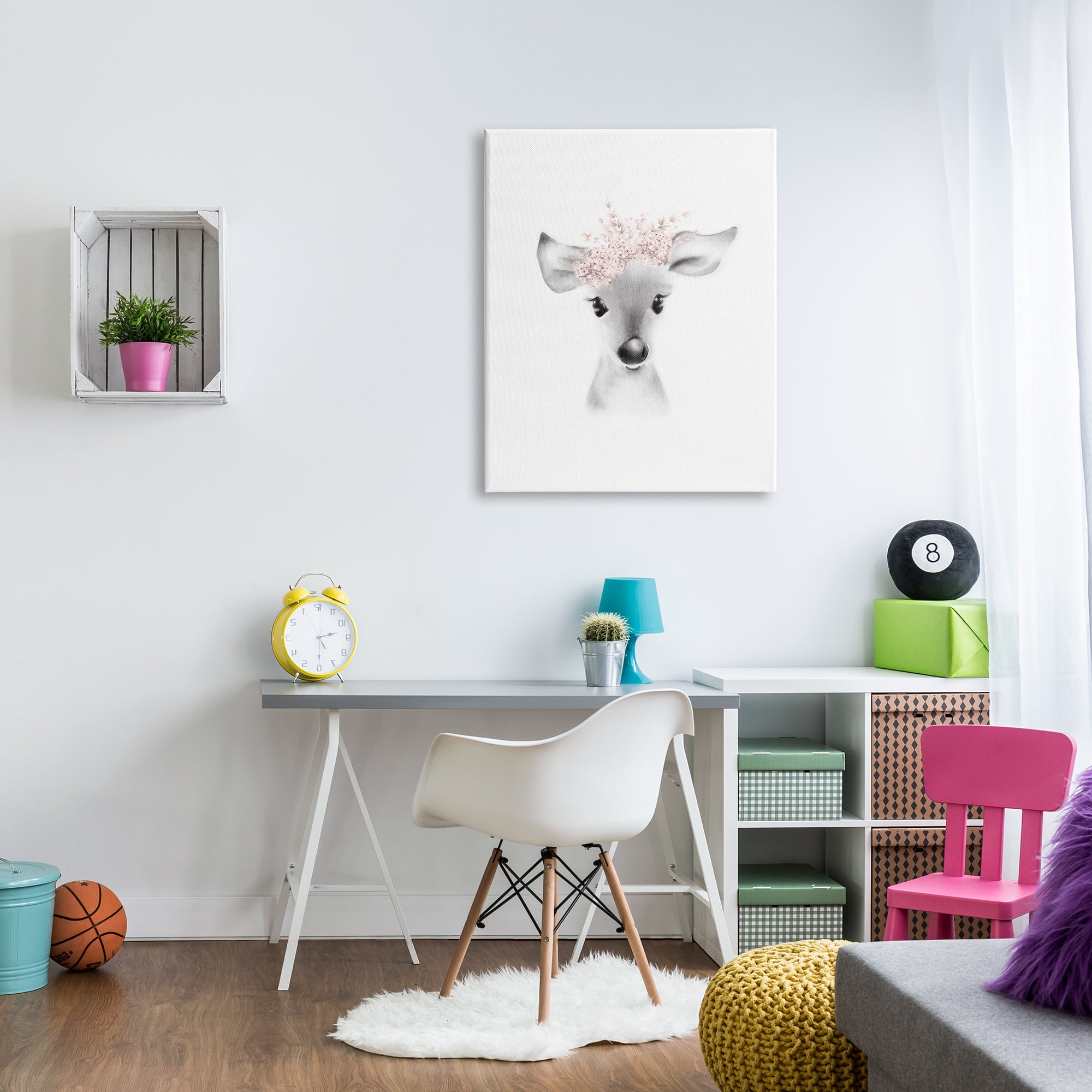 The Kids Room by Stupell Sketched Fluffy Deer Flowers Stretched Canvas Wall Art, 30 x 1.5 x 40
