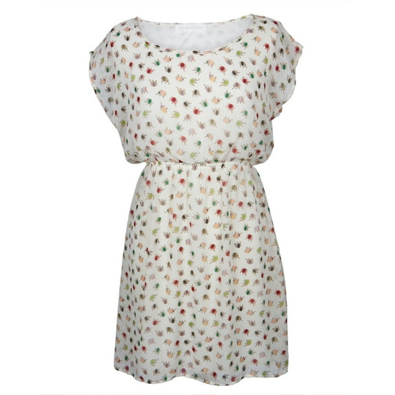 Patchwork Elephants Pattern Off-White Sundress