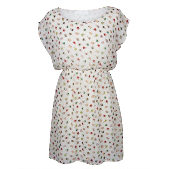 Patchwork Elephants Pattern Off-White Sundress