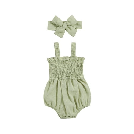 

Bagilaanoe Newborn Baby Girl Rompers Sleeveless Bodysuit + Headband 6M 12M 18M 24M Infant Summer One Piece Jumpsuit