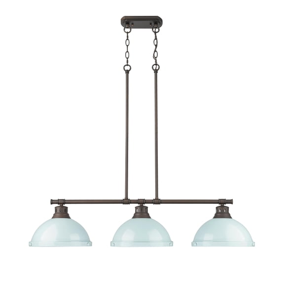 Yep by Golden Lighting Duncan 3-light Island Light in Rubbed Bronze and Seafoam shade