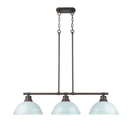 Yep by Golden Lighting Duncan 3-light Island Light in Rubbed Bronze and Seafoam shade