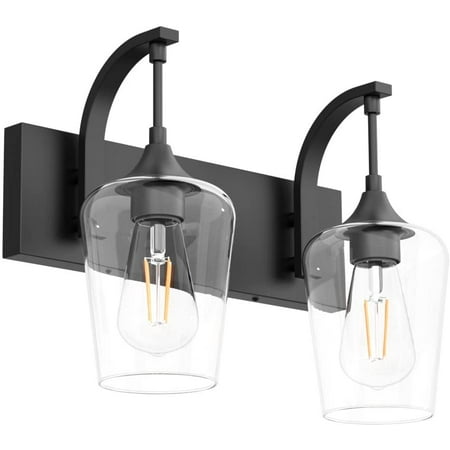 

Black Vanity Light 2 Lights Matte Black Bathroom Wall Light Fixtures Over Mirror with Clear Glass Black Wall Mount Lighting Sconce