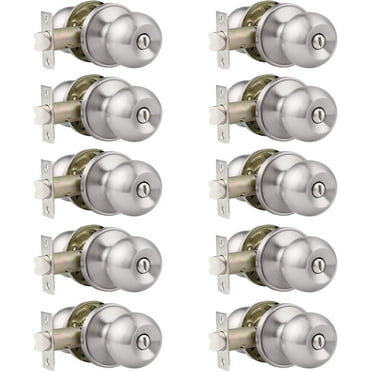 10 Pack Bed/Bath Room Round Door Knob,Privacy Function for Bathroom/Bedroom,Interior Door Knobs with Lock Satin Nickel Finish, Keyless