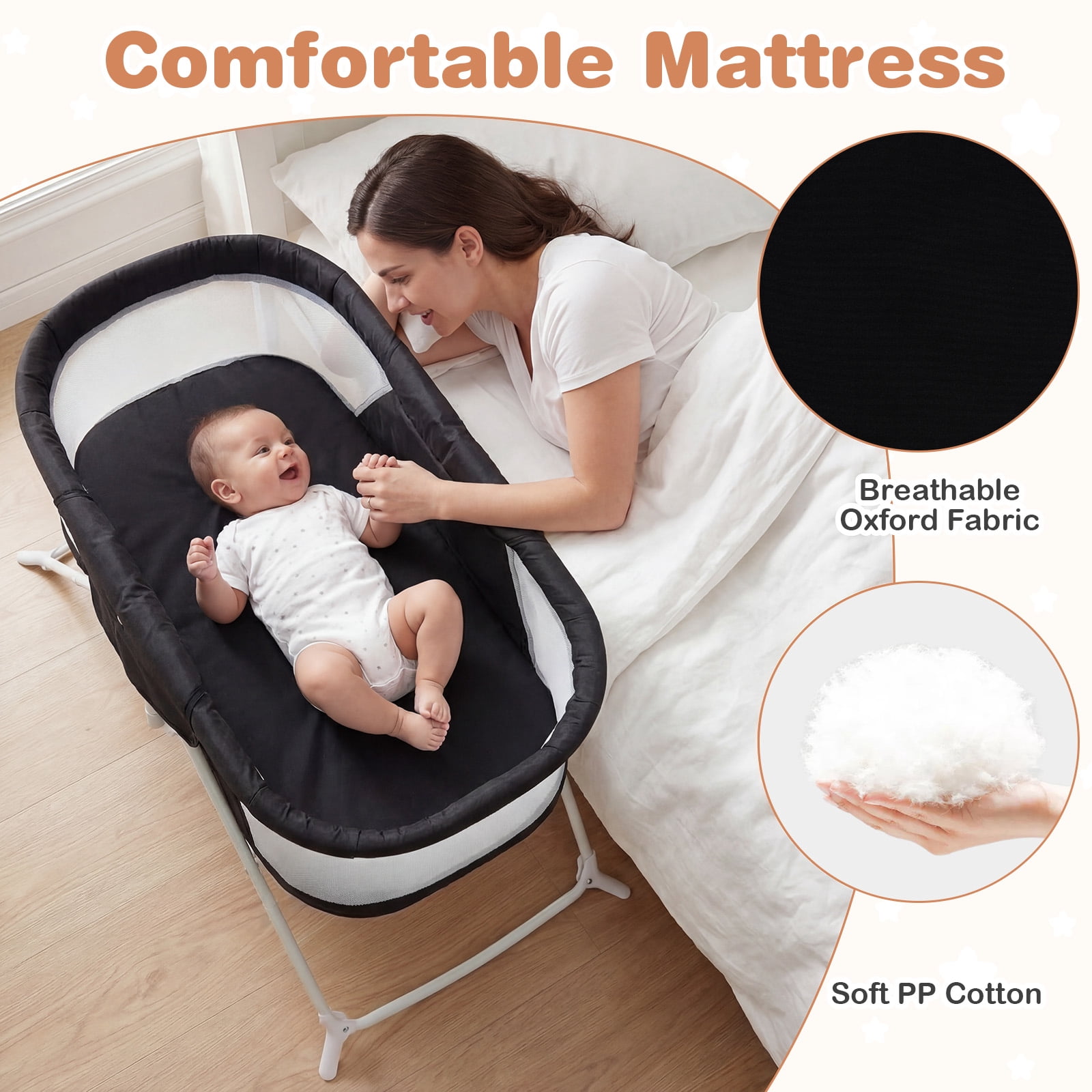 Costway 2 in 1 Baby Bassinet with Rocking Motion with Breathable Mesh Black
