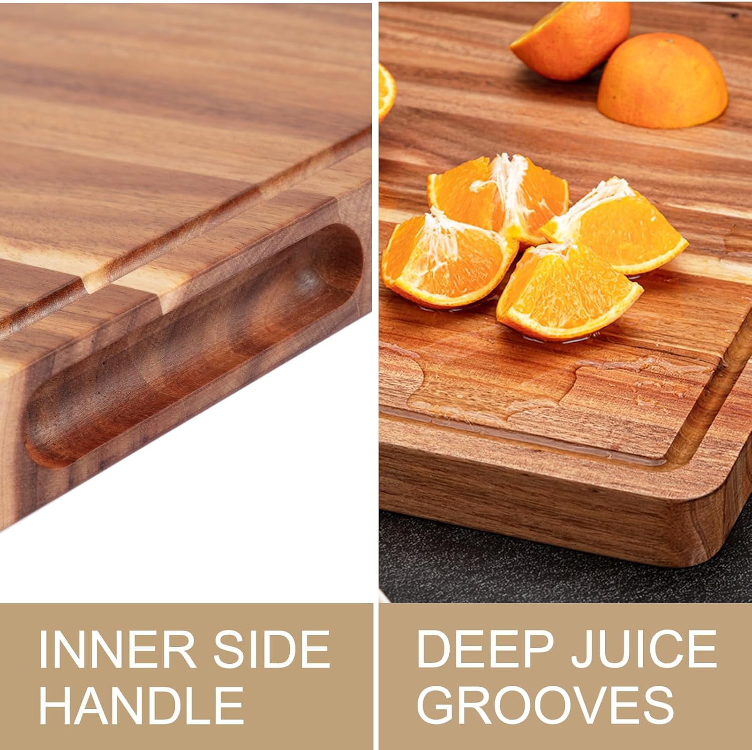 Acacia Wood Cutting Board Extra Thick Heavy Duty Chopping Board 24x18x1.2" Large Kitchen Board Durable Edge Grain Design with Juice Grooves for Cooking