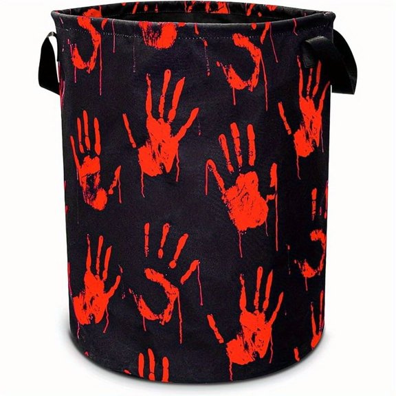 Bloodstain Handprint Laundry Basket with Blood Drop Pattern, Foldable Oxford Cloth Funny Handbag Laundry Basket, Clothes Storage Bucket, Storage Bucket Organizer, Suitable for Bathroom / Laundry Room