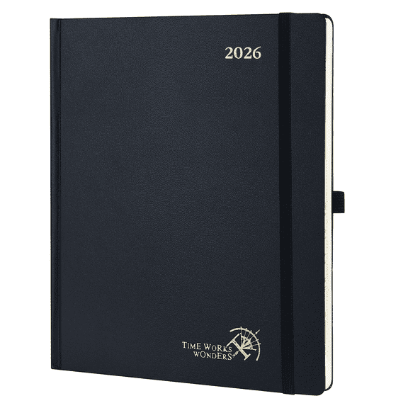 POPRUN 2026 Planner, Large Size 8.5" x 10.5" Hardcover - Daily Weekly and Monthly Calendar Agenda 2026 Appointment Book with Hourly Time Slots, Monthly Tabs, 100 GSM - Black