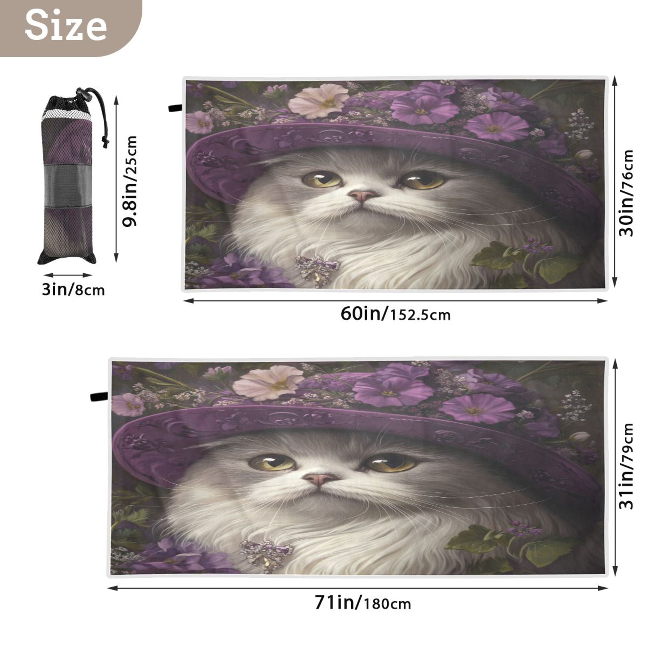 Qxltty Elegant Persian Cat Beach Towel Sand Free Bath Towel Absorbent Quick Dry Soft Lightweight Blanket for Travel Gym Camping 71x31in