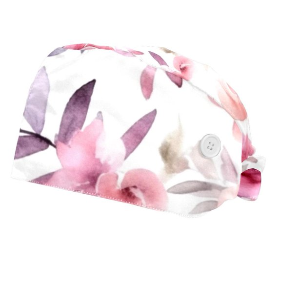 2 Packs Pink Flowers with Leaves Working Cap with Buttons