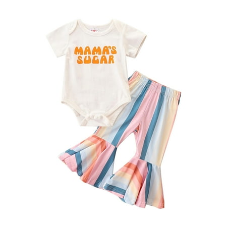 

Fashion Kid 2PCS Set Printed Top And Colored Bell Bottoms Girls Sportswear Baby Lovely Cartoon Outfits Clothing Kid MAMA s Sugar