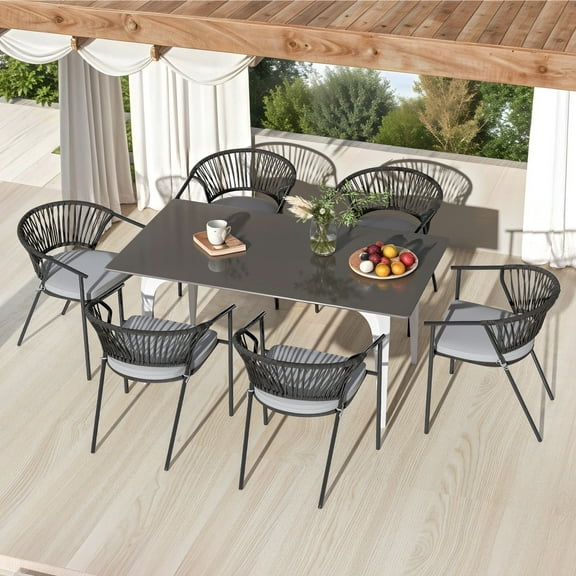 Craftian 6PCS Patio Wicker Rattan Dining Chairs Cushioned Seats Armrest Garden