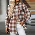 thumbnail image 3 of Flannel Plaid Shirts for Women Classic Loose Lapel Button Down Shackets Jackets Front Pocketed Fall Fashion Tops (2XL, Orange), 3 of 7