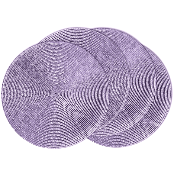 Mictong round woven placemat, woven heat-resistant and anti slip kitchen table mat, solid color hand woven placemat, purple, 4 pieces