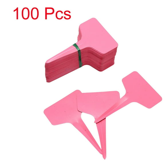 Luxcidy 100 Pieces T-Type Plant Labels, Plastic Waterproof Plant Tags, Nursery Garden Labels Planting Seedling Stake Tags (Pink)