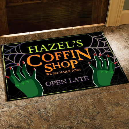 Personalized Halloween Coffin Shop Doormat, 17" x 27"