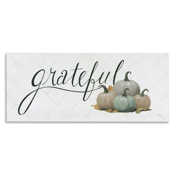 Stupell Industries Grateful with Pumpkins Typography Painting Gallery Wrapped Canvas Art Prints Wall Art, 24 x 10