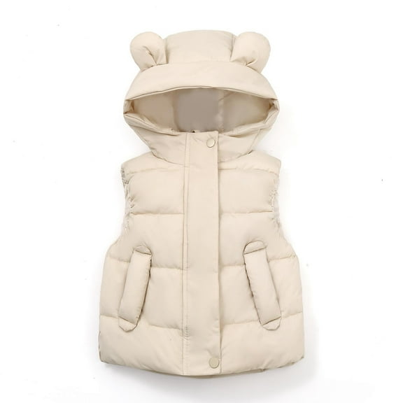 Owordtank Toddler Kids Boys Girls Puffer Vest Coat with Ear Hood Sleeveless Full Zip Coat Outerwear