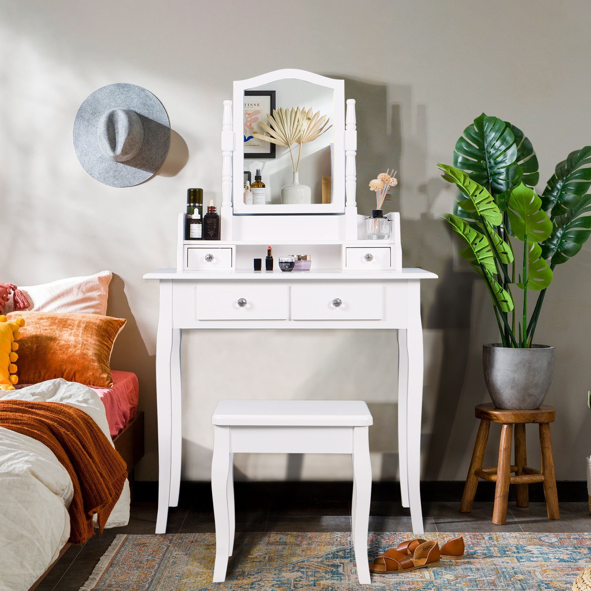 Ufurpie White Dressing Table for Bedroom，Small Corner Vanity Table and